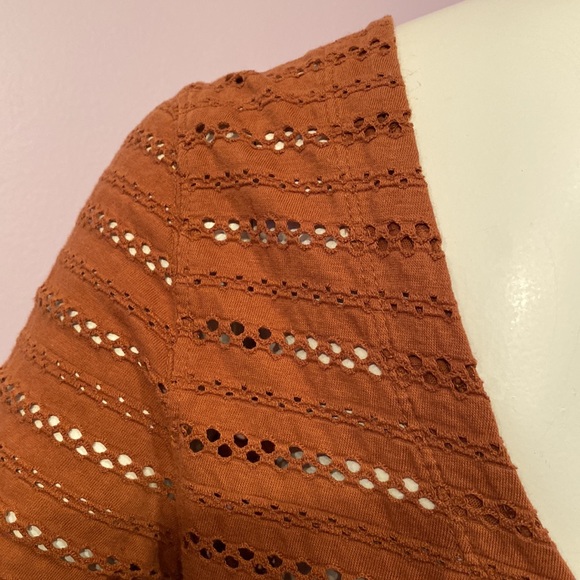 Free People Copper Burnt Orange V-neck Stretchy Long Sleeves Printed Design Top - Picture 10 of 10